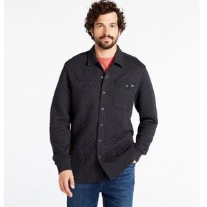 LL Bean Quilted Sweatshirt Snap Overshirt Jacket L Gray Shacket Fisherman Pocket